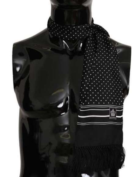 DOLCE & GABBANA BLACK POLKA DOT PRINT CROWN Logo MENS SCARF