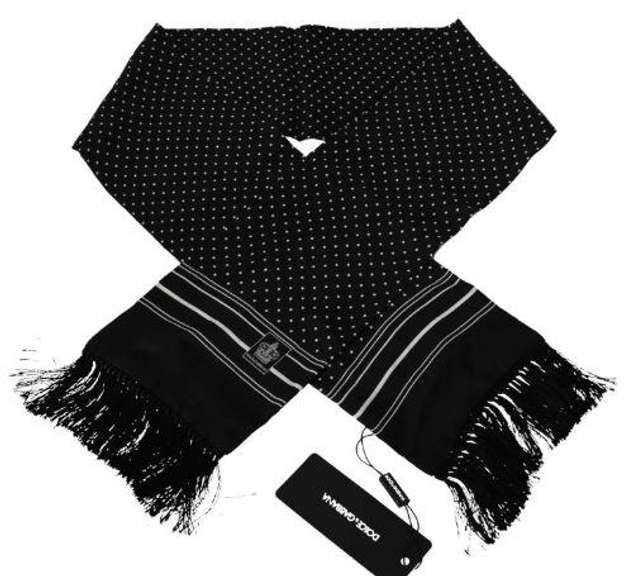DOLCE & GABBANA BLACK POLKA DOT PRINT CROWN Logo MENS SCARF