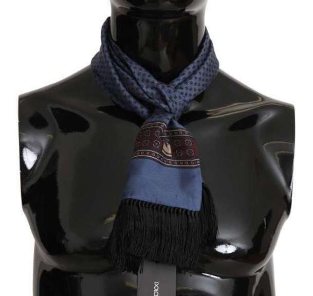 DOLCE & GABBANA BLUE BAROQUE TASSEL MENS SILK SCARF