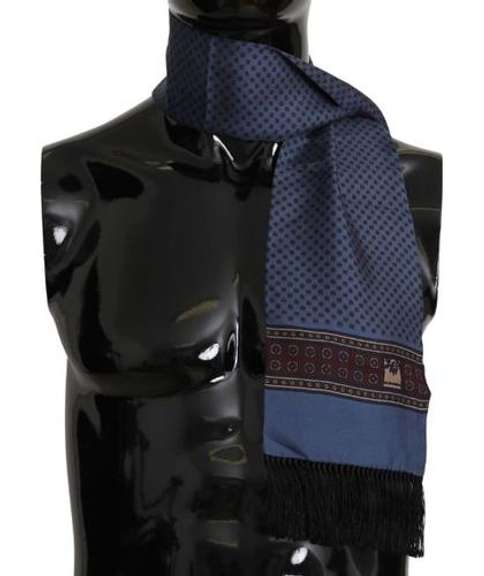 DOLCE & GABBANA BLUE BAROQUE TASSEL MENS SILK SCARF