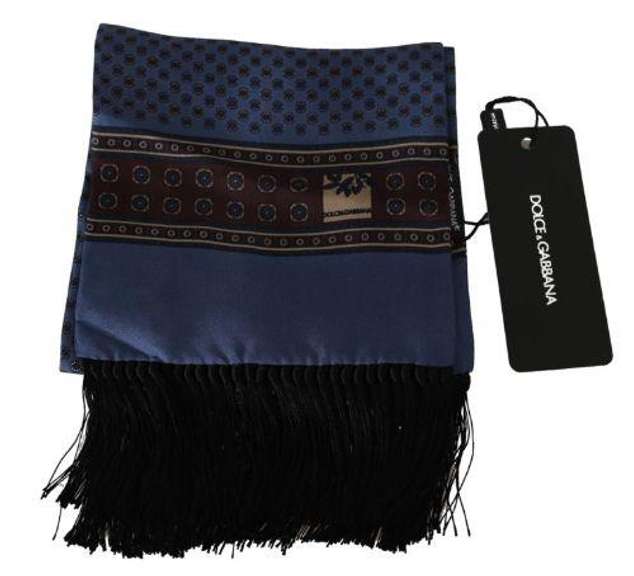 DOLCE & GABBANA BLUE BAROQUE TASSEL MENS SILK SCARF