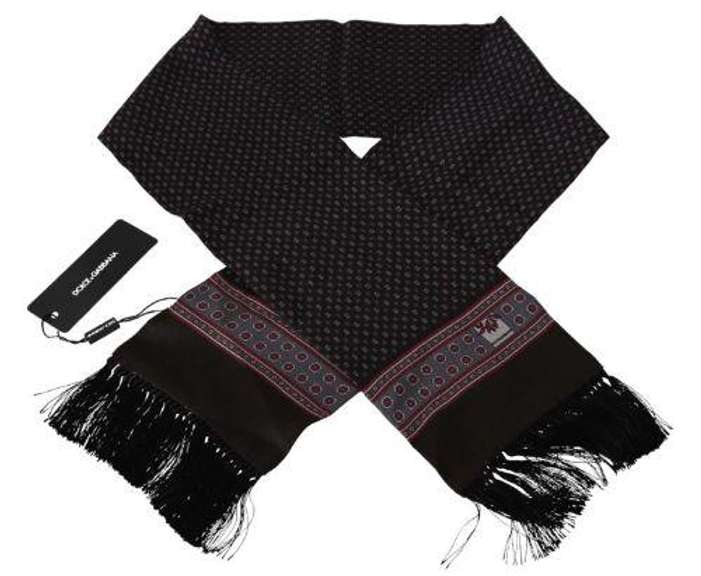 DOLCE & GABBANA BROWN BAROQUE TASSEL MENS SILK SCARF