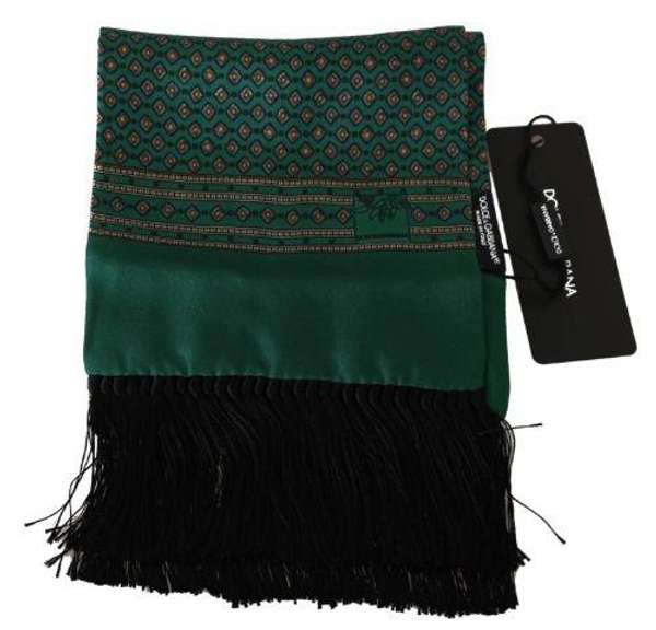 DOLCE & GABBANA GREEN BAROQUE TASSEL MENS SILK SCARF