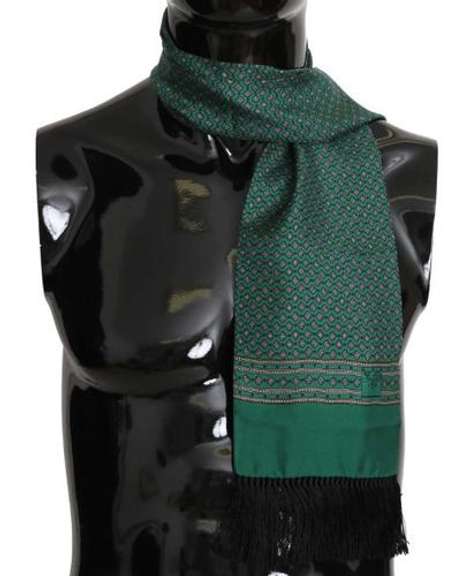DOLCE & GABBANA GREEN BAROQUE TASSEL MENS SILK SCARF