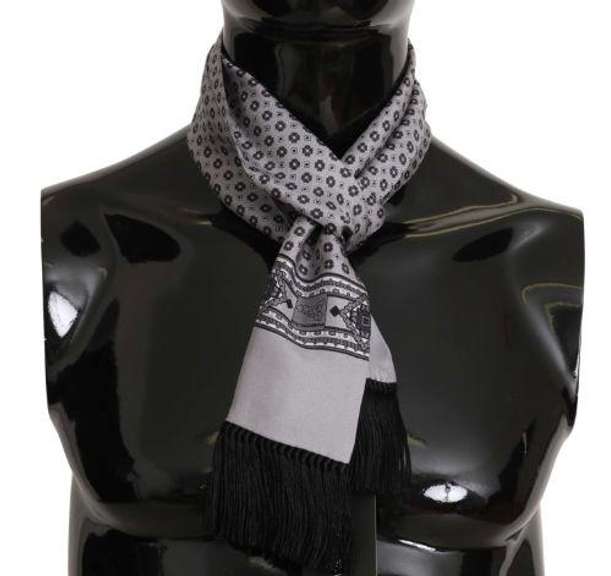 DOLCE & GABBANA SILVER BAROQUE TASSEL MENS SILK  SCARF