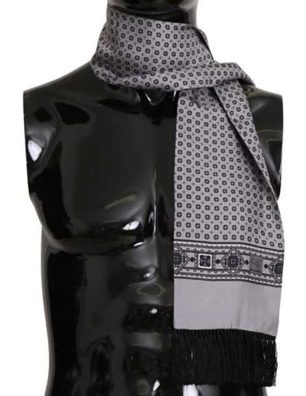 DOLCE & GABBANA SILVER BAROQUE TASSEL MENS SILK  SCARF