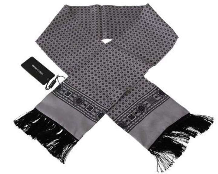 DOLCE & GABBANA SILVER BAROQUE TASSEL MENS SILK  SCARF