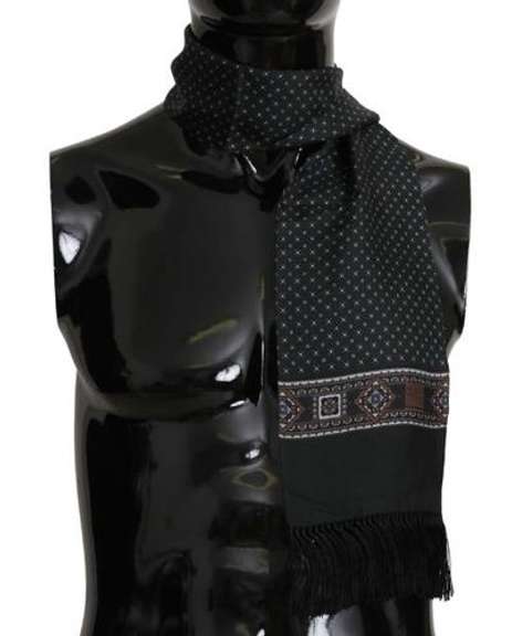 DOLCE & GABBANA GREEN BAROQUE TASSEL MENS SILK SCARF
