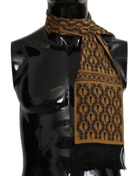 DOLCE & GABBANA YELLOW PRINTED TASSEL SILK WRAP SCARF