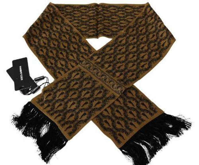 DOLCE & GABBANA YELLOW PRINTED TASSEL SILK WRAP SCARF