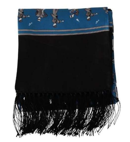 DOLCE & GABBANA BLUE PATTERNED TASSEL SILK MENS SCARF