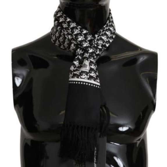 DOLCE & GABBANA BLACK AND WHITE DOG PRINT CROWN   Logo SILK WRAP SCARF