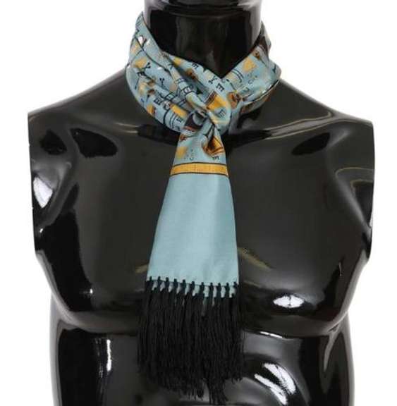 DOLCE & GABBANA BLUE MUSICAL INSTRUMENT PRINT SILK SCARF