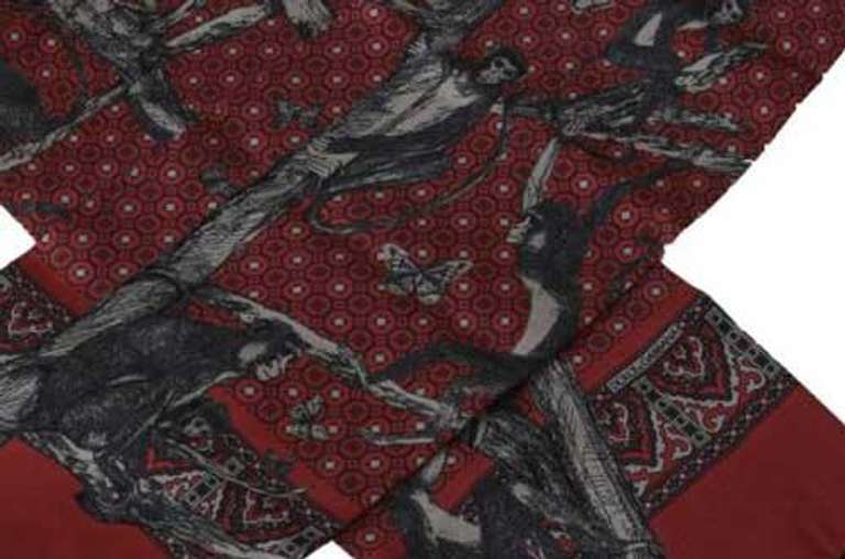 DOLCE & GABBANA BORDEAUX MONKEY POLKA DOT PRINT SILK WRAP SCARF