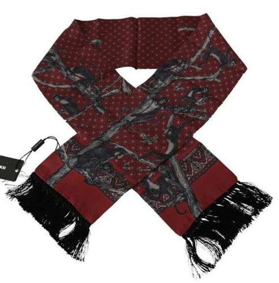 DOLCE & GABBANA BORDEAUX MONKEY POLKA DOT PRINT SILK WRAP SCARF