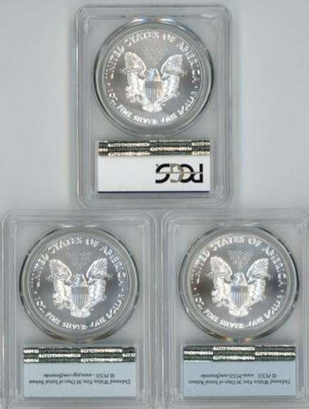 Perfect 2017, 2019, & 2020 $1 Silver Eagles. PCGS MS70