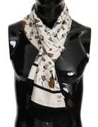 DOLCE & GABBANA BEIGE SILK GOLD MUSIC PRINT WRAP SCARF