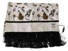 DOLCE & GABBANA BEIGE SILK GOLD MUSIC PRINT WRAP SCARF