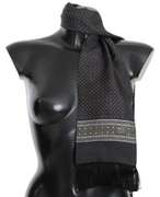 DOLCE & GABBANA GRAY BLACK BAROQUE SILK WRAP SCARF