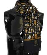 DOLCE & GABBANA BLUE MODAL CASHMERE COCKTAIL PRINT MENS SCARF