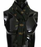 DOLCE & GABBANA GREEN SILK WOOL CROWN PATTERN MENS WRAP SCARF