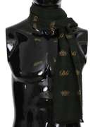 DOLCE & GABBANA GREEN SILK WOOL CROWN PATTERN MENS WRAP SCARF