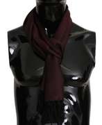 DOLCE & GABBANA MAROON BLACK SILK DG CROWN FRINGES WRAP  SCARF