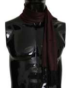 DOLCE & GABBANA MAROON BLACK SILK DG CROWN FRINGES WRAP  SCARF