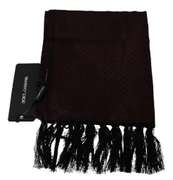 DOLCE & GABBANA MAROON BLACK SILK DG CROWN FRINGES WRAP  SCARF