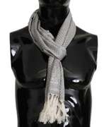 DOLCE & GABBANA GRAY SILK POLKA DOT PRINT FRINGES WRAP SCARF