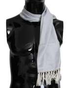 DOLCE & GABBANA BLUE WOOL SILK   Logo FRINGES WRAP SCARF