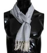 DOLCE & GABBANA BLUE WOOL SILK   Logo FRINGES WRAP SCARF