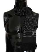 DOLCE & GABBANA BLACK POLKA DOT PRINT CROWN Logo MENS SCARF