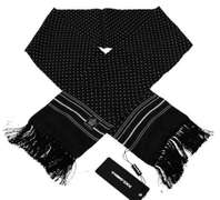 DOLCE & GABBANA BLACK POLKA DOT PRINT CROWN Logo MENS SCARF