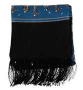 DOLCE & GABBANA BLUE PATTERNED TASSEL SILK MENS SCARF