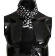 DOLCE & GABBANA BLACK AND WHITE DOG PRINT CROWN   Logo SILK WRAP SCARF