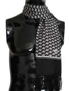 DOLCE & GABBANA BLACK AND WHITE DOG PRINT CROWN   Logo SILK WRAP SCARF