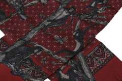 DOLCE & GABBANA BORDEAUX MONKEY POLKA DOT PRINT SILK WRAP SCARF