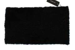 DOLCE & GABBANA BLACK LAMBSKIN FUR SILK SCARF