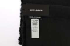 DOLCE & GABBANA BLACK LAMBSKIN FUR SILK SCARF