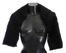 DOLCE & GABBANA BLACK LAMBSKIN FUR SILK SCARF