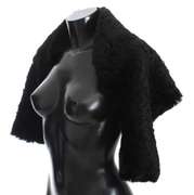 DOLCE & GABBANA BLACK LAMBSKIN FUR SILK SCARF