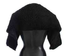 DOLCE & GABBANA BLACK LAMBSKIN FUR SILK SCARF