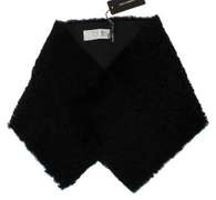 DOLCE & GABBANA BLACK LAMBSKIN FUR SILK SCARF