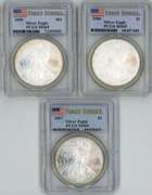3 Diff. FIRST STRIKE PCGS MS69 $1 Silver Eagles 2005-07