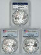 Perfect 2017, 2019, & 2020 $1 Silver Eagles. PCGS MS70