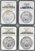 4 Diff. perfect NGC MS70 graded $1 Silver Eagle coins