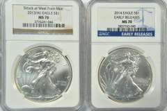 Perfect NGC MS70 graded 2013(W) & 2014 ER $1 Eagles