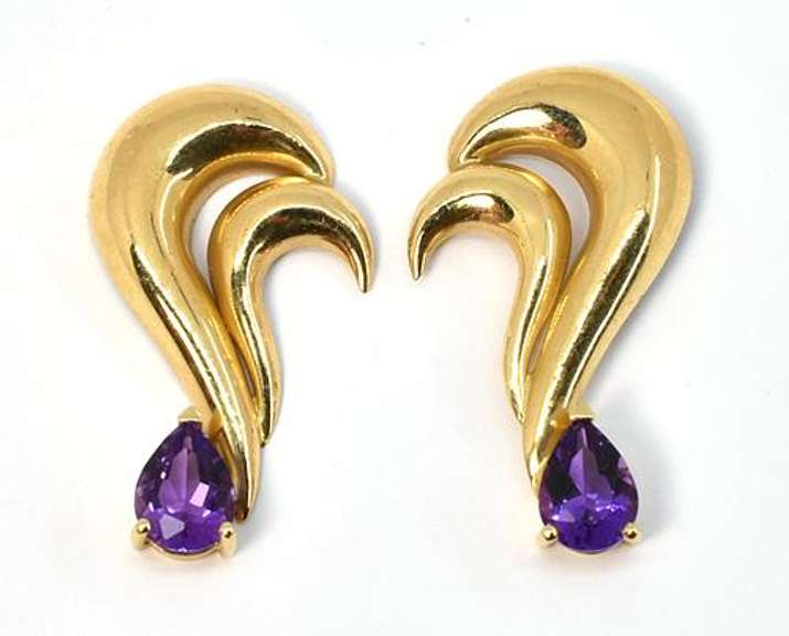 Unusual Amethyst and Gold Earrings