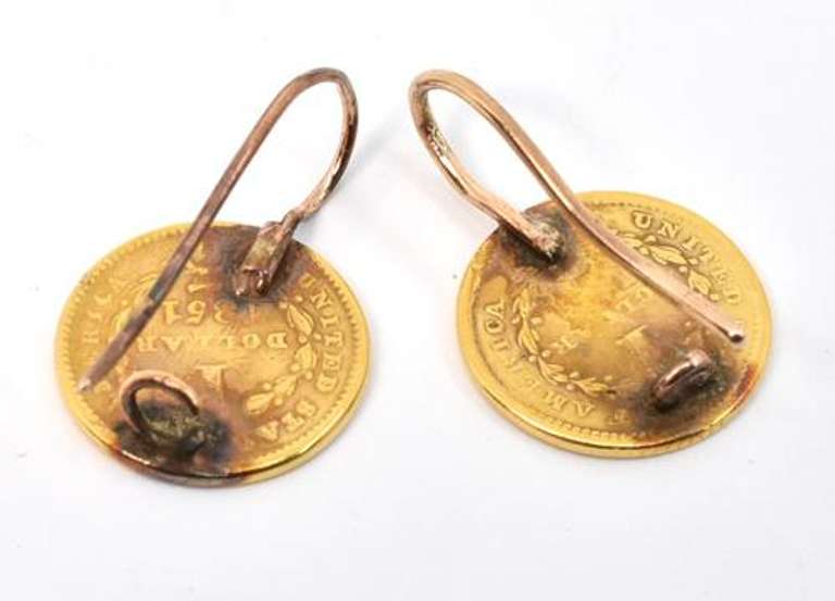 Unusual 1851 $1 Gold Piece Earrings